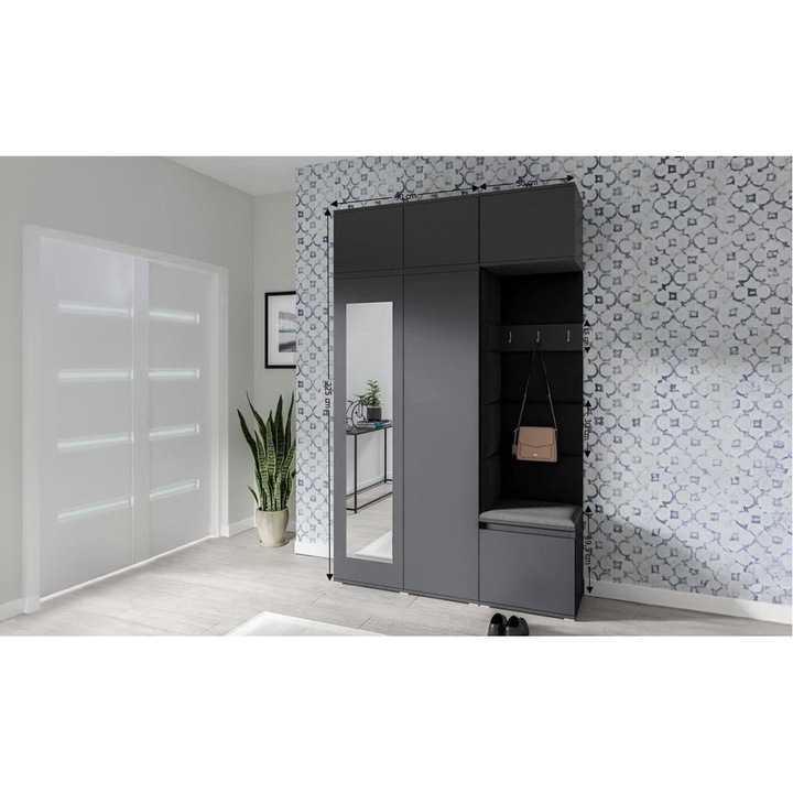 Cuier Hol Max 18 Culoare Negru cu Grafit 140x225x40 cm
