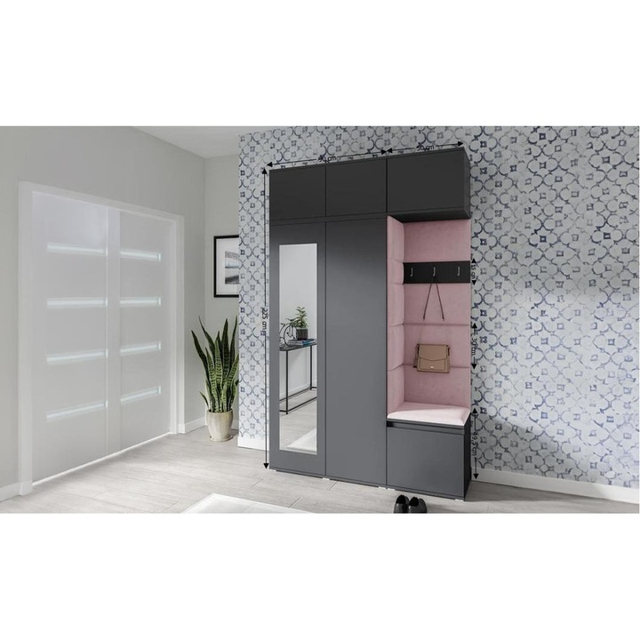 Cuier Hol Max 18 Culoare Roz pal cu Grafit 140x225x40 cm