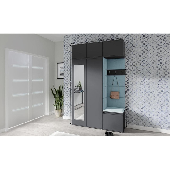 Cuier Hol Max 18 Culoare Gri Perlat cu Grafit 140x225x40 cm