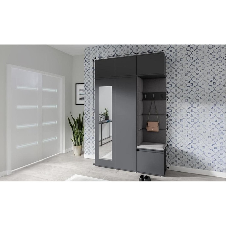 Cuier Hol Max 18 Culoare Gri grafit cu Grafit 140x225x40 cm