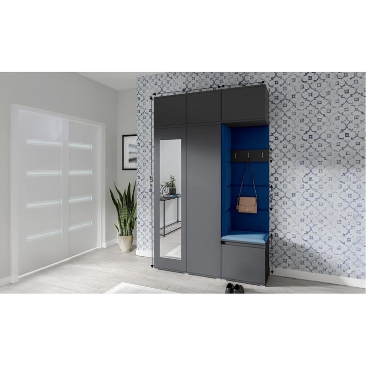 Cuier Hol Max 18 Culoare Albastru cu Grafit 140x225x40 cm