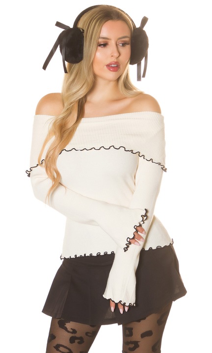 Bluza tricotata pentru dama cu umerii goi, Bej, One Size