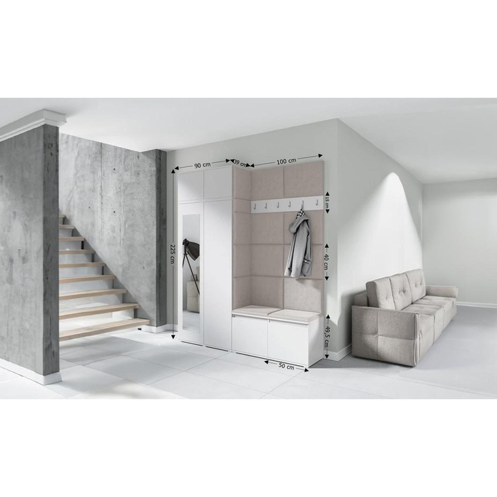 Cuier Hol Max 19 Culoare Crem cu Alb 200x225x40 cm