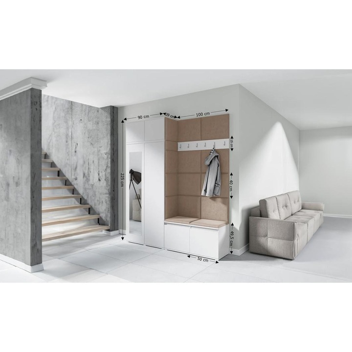 Cuier Hol Max 19 Culoare Bej inchis cu Alb 200x225x40 cm