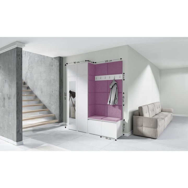 Cuier Hol Max 19 Culoare Mov cu Alb 200x225x40 cm