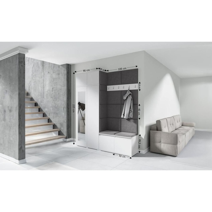 Cuier Hol Max 19 Culoare Gri grafit cu Alb 200x225x40 cm