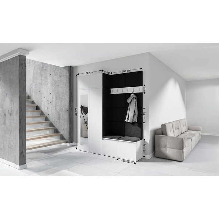 Cuier Hol Max 19 Culoare Negru cu Alb 200x225x40 cm