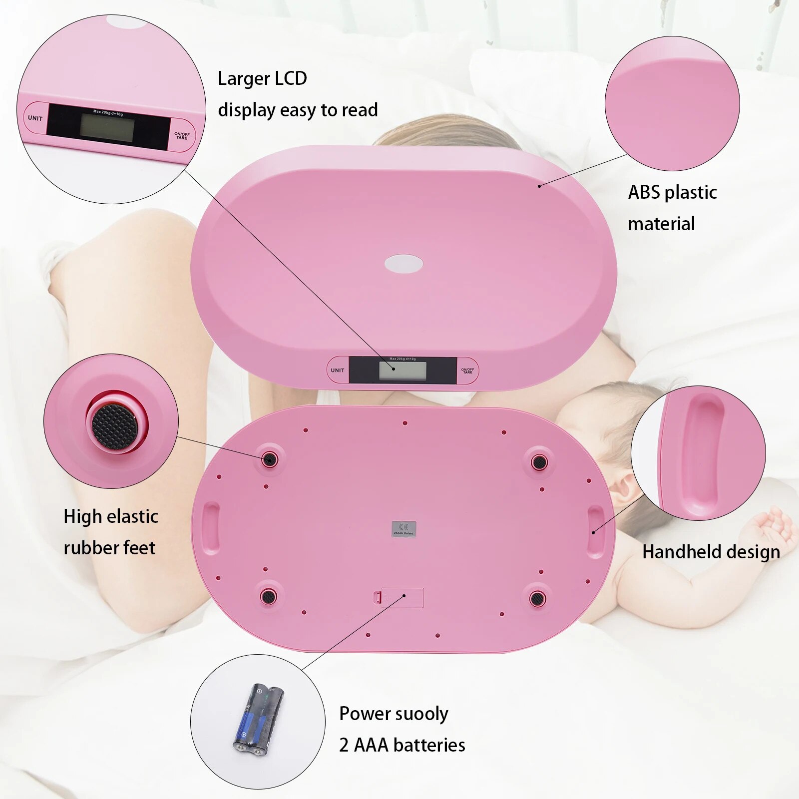 Pui Roz Cantar electronic digital pentru animale de companie, 20Kg/44lbs, 3 ...