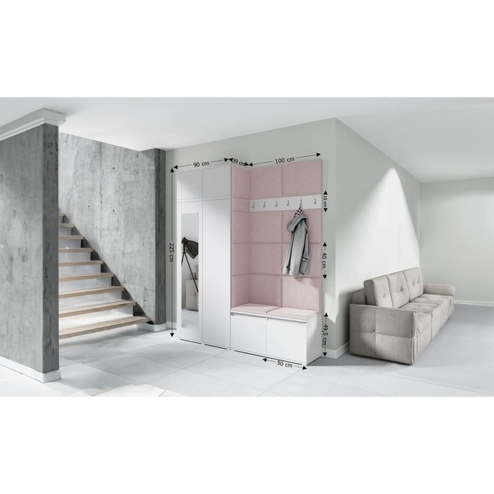 Cuier Hol Max 19 Culoare Roz pal cu Alb 200x225x40 cm