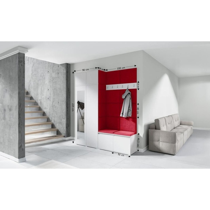 Cuier Hol Max 19 Culoare Rosu cireasa cu Alb 200x225x40 cm