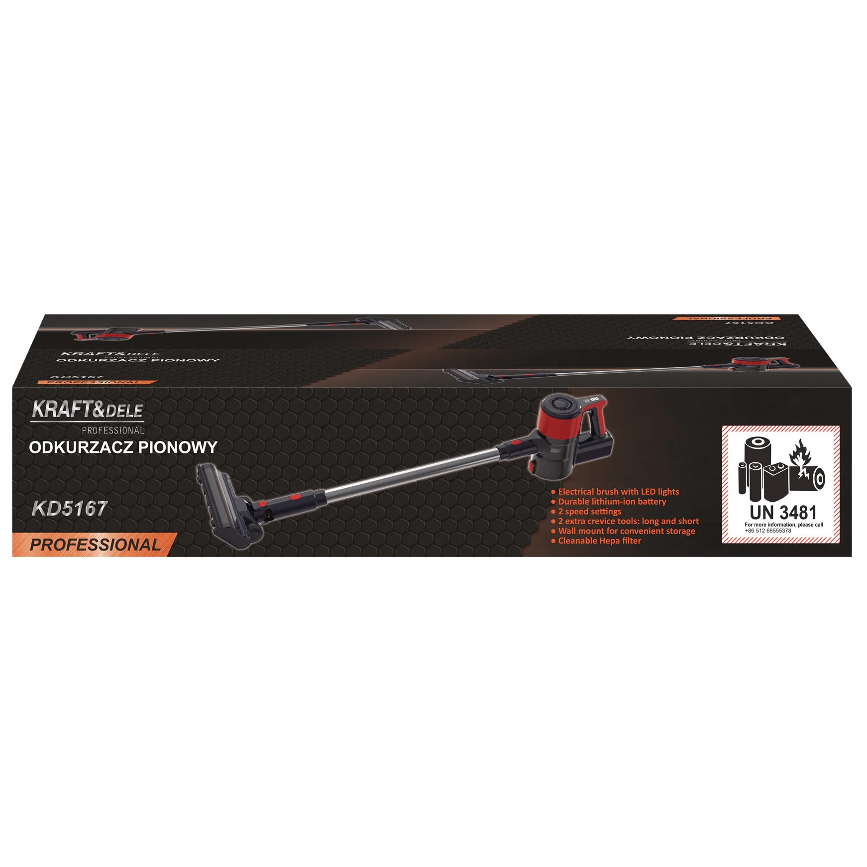 Aspirator vertical fara sac, Kraft&Dele, 25.2 V, 2500 mAh, Negru / Rosu
