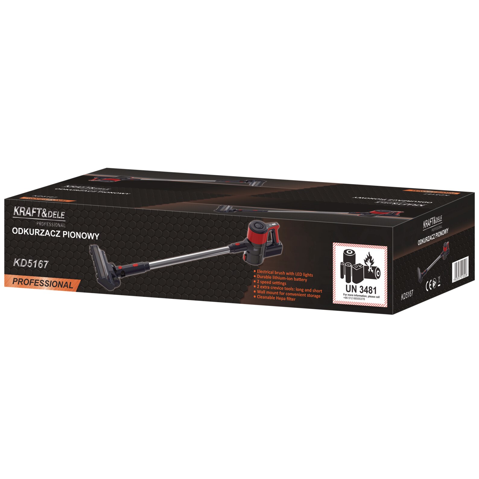 Aspirator vertical fara sac, Kraft&Dele, 25.2 V, 2500 mAh, Negru / Rosu