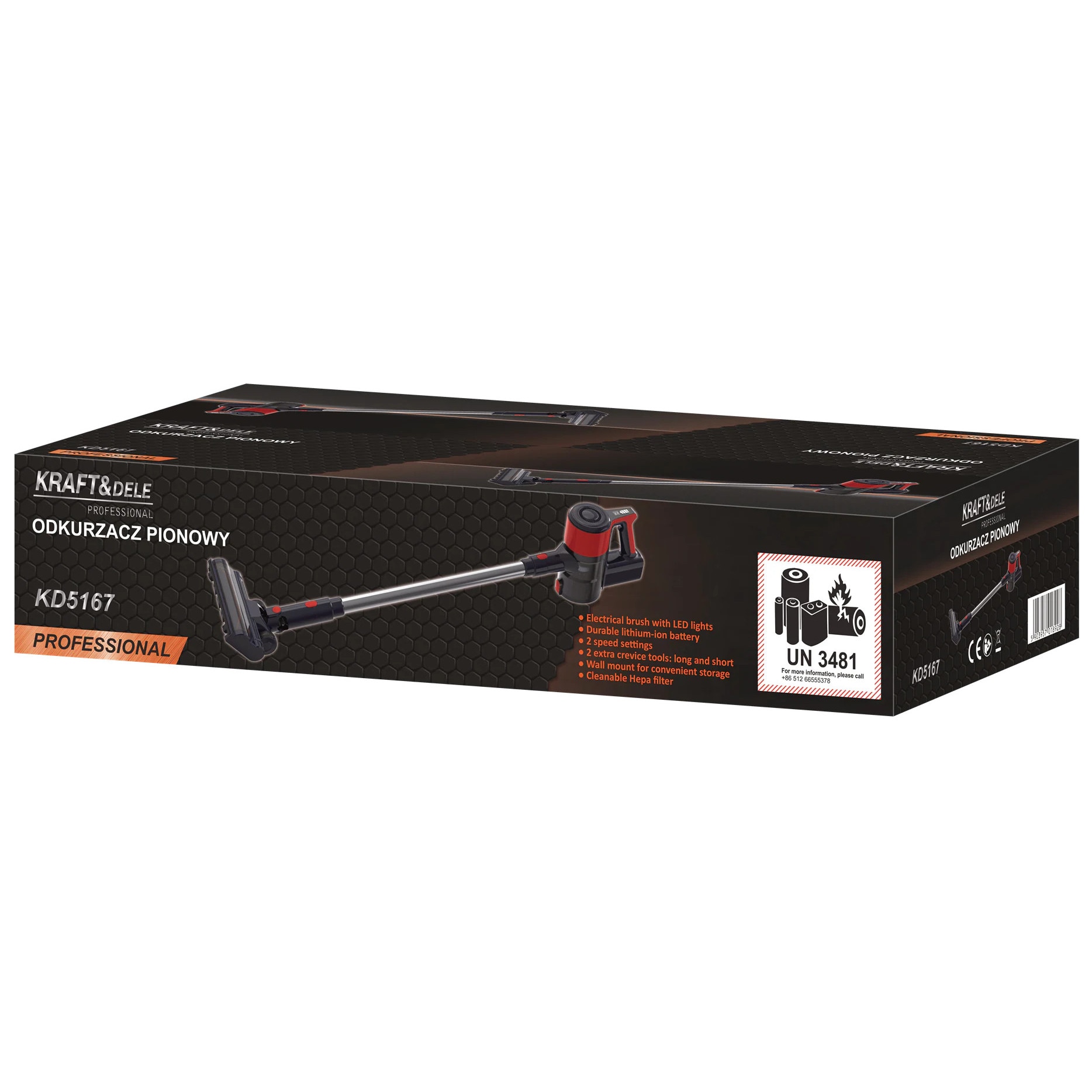 Aspirator vertical fara sac, Kraft&Dele, 25.2 V, 2500 mAh, Negru / Rosu