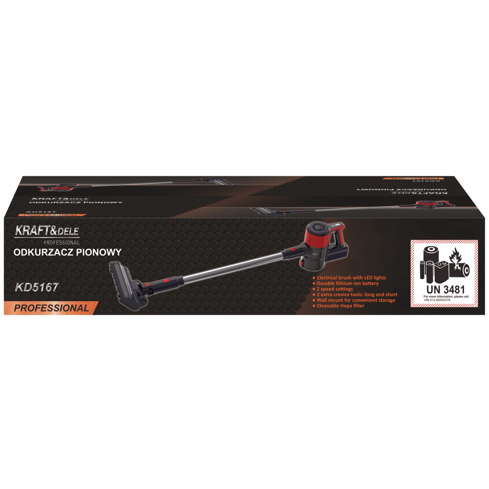 Aspirator vertical fara sac, Kraft&Dele, 25.2 V, 2500 mAh, Negru / Rosu