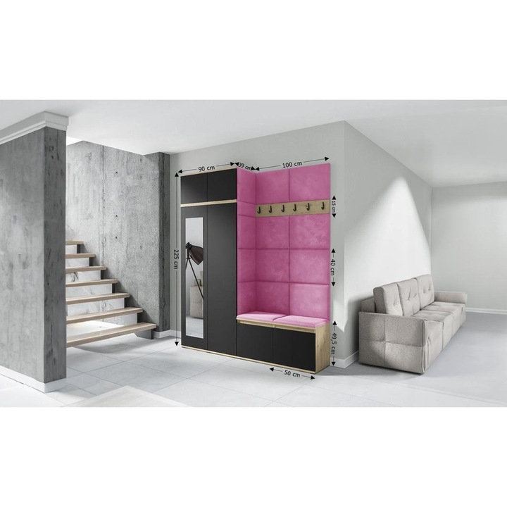 Cuier Hol Max 19 Culoare Roz cu Artisan 200x225x40 cm