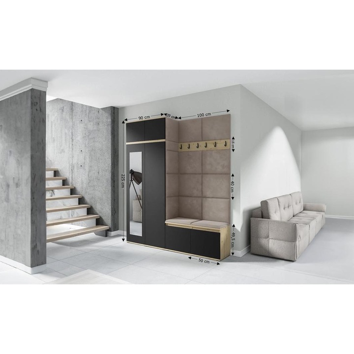 Cuier Hol Max 19 Culoare Gri antracit deschis cu Artisan 200x225x40 cm