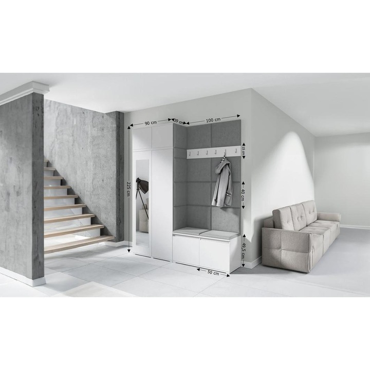 Cuier Hol Max 19 Culoare Gri cu Alb 200x225x40 cm