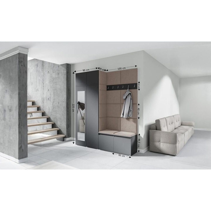 Cuier Hol Max 19 Culoare Gri antracit cu Grafit 200x225x40 cm