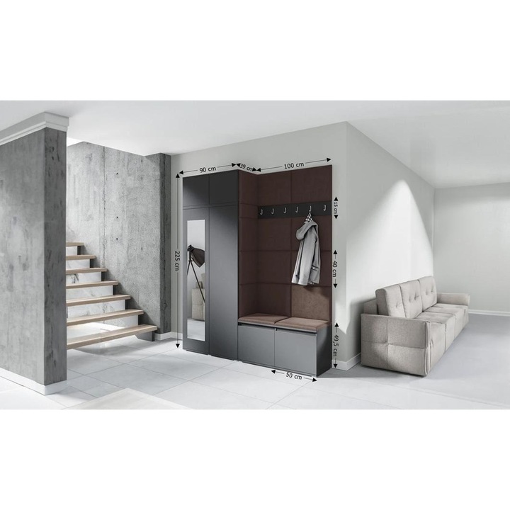 Cuier Hol Max 19 Culoare Maro inchis cu Grafit 200x225x40 cm