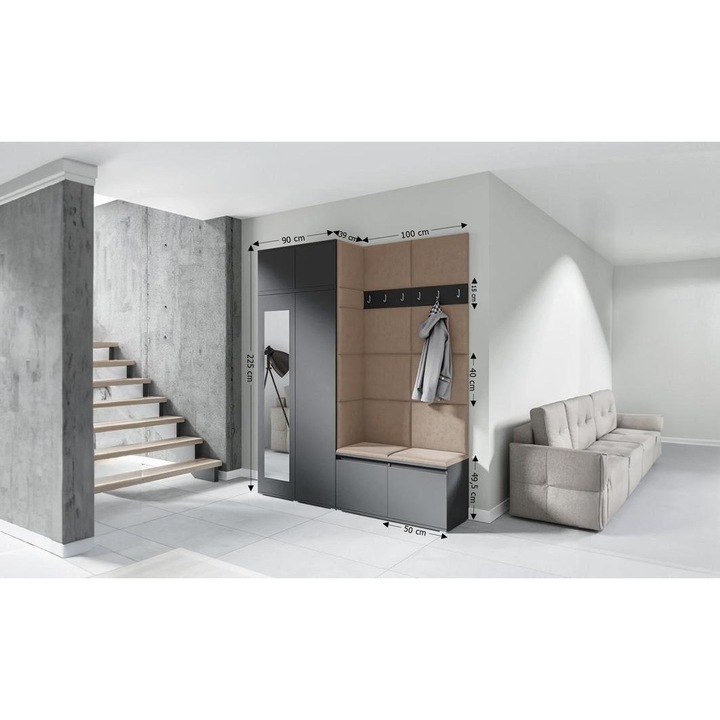 Cuier Hol Max 19 Culoare Bej inchis cu Grafit 200x225x40 cm