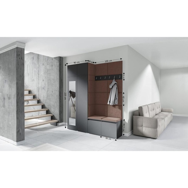 Cuier Hol Max 19 Culoare Maro cu Grafit 200x225x40 cm