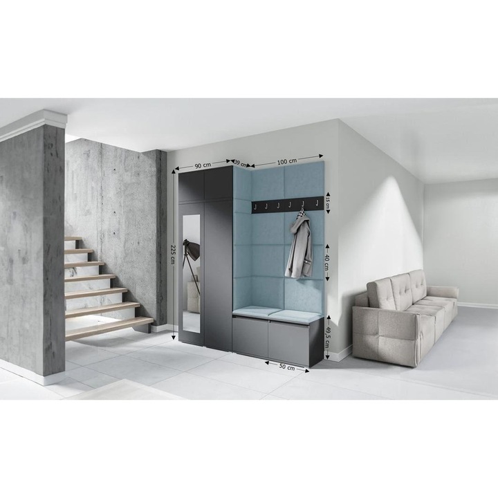 Cuier Hol Max 19 Culoare Gri Perlat cu Grafit 200x225x40 cm