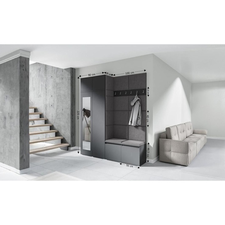 Cuier Hol Max 19 Culoare Gri grafit cu Grafit 200x225x40 cm