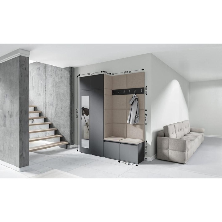 Cuier Hol Max 19 Culoare Bej cu Grafit 200x225x40 cm