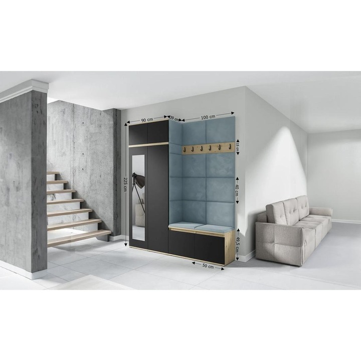 Cuier Hol Max 19 Culoare Gri Perlat cu Artisan 200x225x40 cm