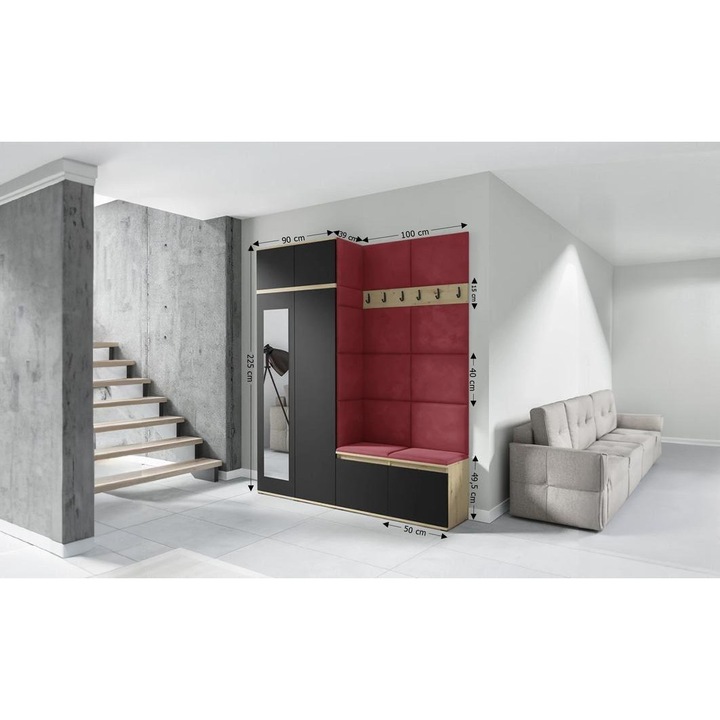 Cuier Hol Max 19 Culoare Rosu cireasa cu Artisan 200x225x40 cm