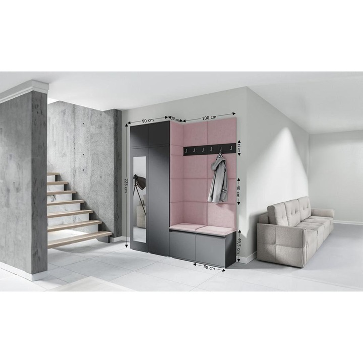 Cuier Hol Max 19 Culoare Roz pal cu Grafit 200x225x40 cm