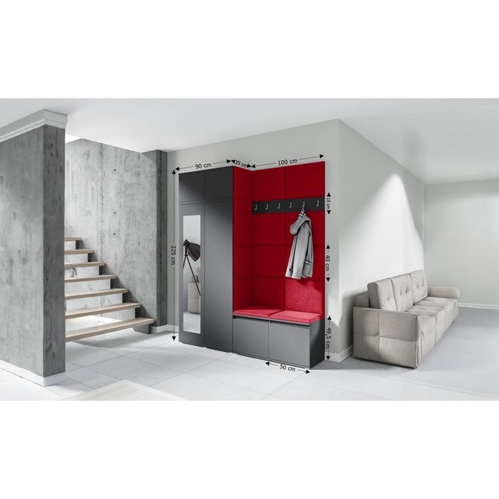 Cuier Hol Max 19 Culoare Rosu cireasa cu Grafit 200x225x40 cm