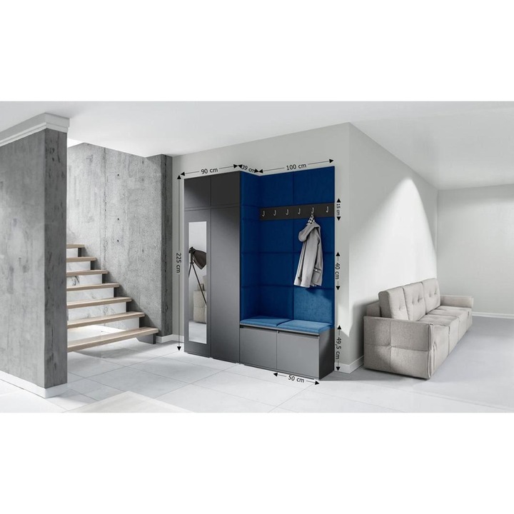 Cuier Hol Max 19 Culoare Albastru cu Grafit 200x225x40 cm