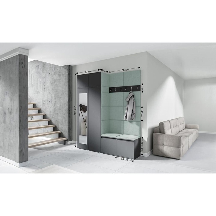 Cuier Hol Max 19 Culoare Verde menta cu Grafit 200x225x40 cm