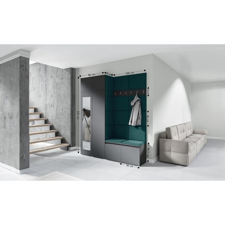 Cuier Hol Max 19 Culoare Verde inchis cu Grafit 200x225x40 cm