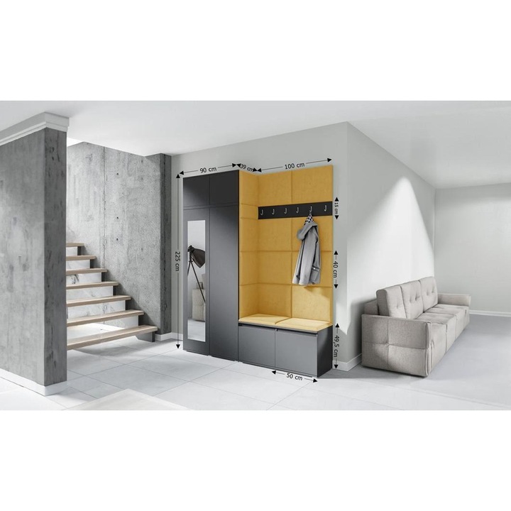 Cuier Hol Max 19 Culoare Galben cu Grafit 200x225x40 cm