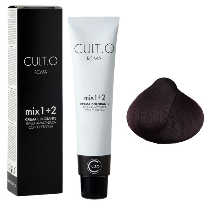 Professzionális tartós hajfesték - 1.2 fekete-ibolya árnyalat (réz-vörös-lila) 60ml, mix 1+2, Cult.O, Faipa Professional Romania