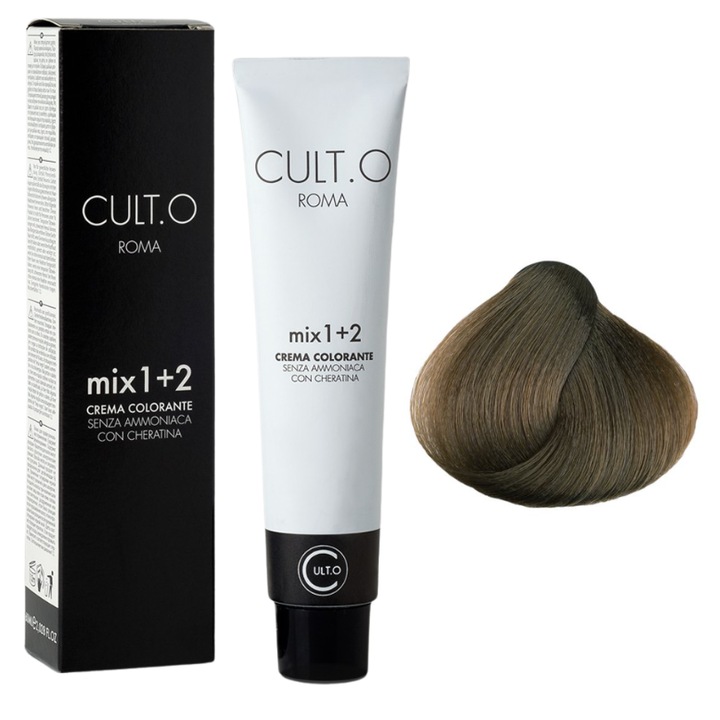 Professzionális tartós hajfesték - 8.1 hamvasszőke (hamu és arany) 60 ml, 1+2 keverési arány, Cult.O, Faipa Professional Romania