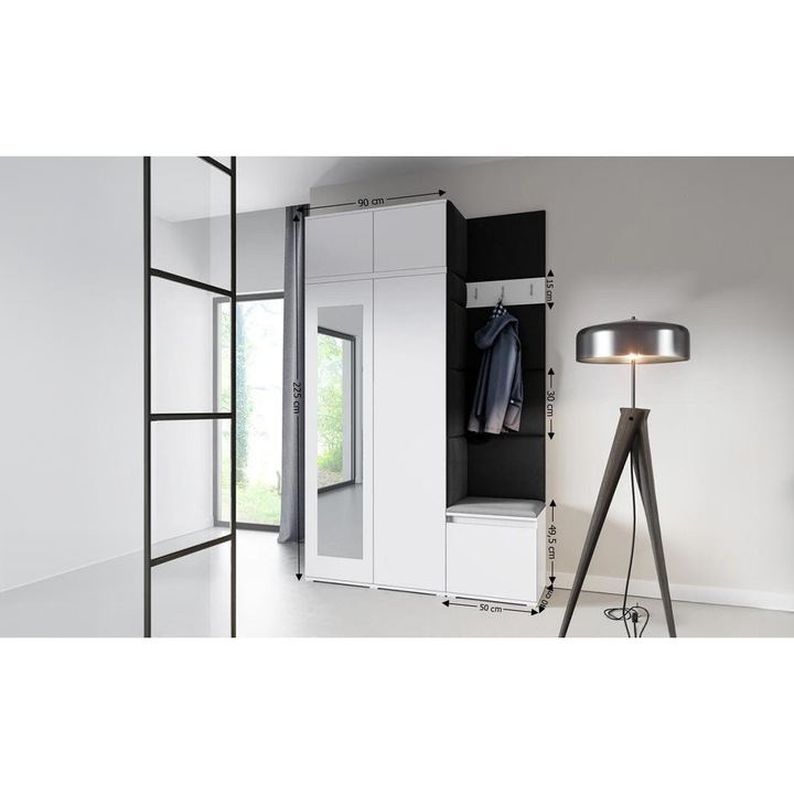 Cuier Hol Max 20 Culoare Negru cu Alb 140x225x40 cm