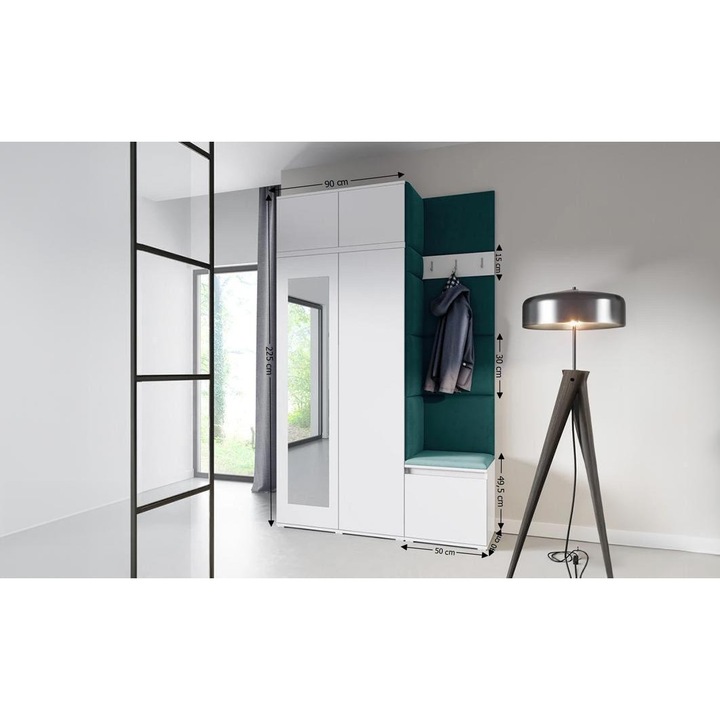 Cuier Hol Max 20 Culoare Verde inchis cu Alb 140x225x40 cm