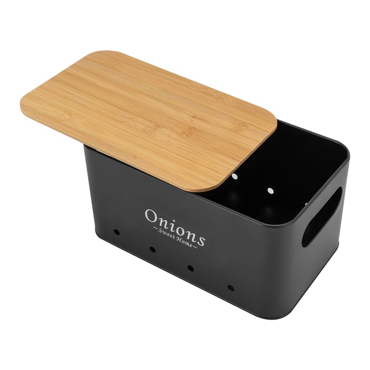 Set cutii de depozitare pentru cartofi, ceapă și usturoi, Negru/Alb, 3 buc, 22x11x9.5cm, 25.5x15.5x13.5cm, 33x18x15.5cm