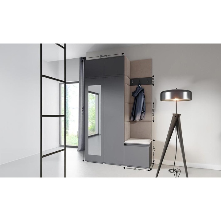 Cuier Hol Max 20 Culoare Gri antracit cu Grafit 140x225x40 cm