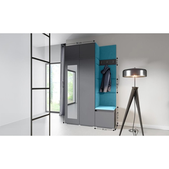 Cuier Hol Max 20 Culoare Albastru deshcis cu Grafit 140x225x40 cm