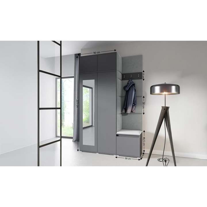 Cuier Hol Max 20 Culoare Gri cu Grafit 140x225x40 cm