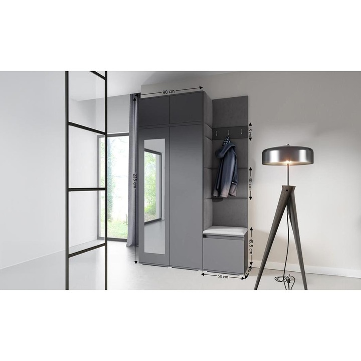 Cuier Hol Max 20 Culoare Gri grafit cu Grafit 140x225x40 cm