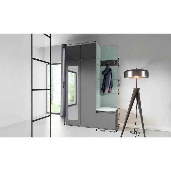 Cuier Hol Max 20 Culoare Verde menta cu Grafit 140x225x40 cm
