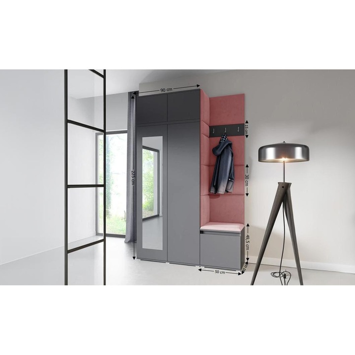 Cuier Hol Max 20 Culoare Rose cu Grafit 140x225x40 cm