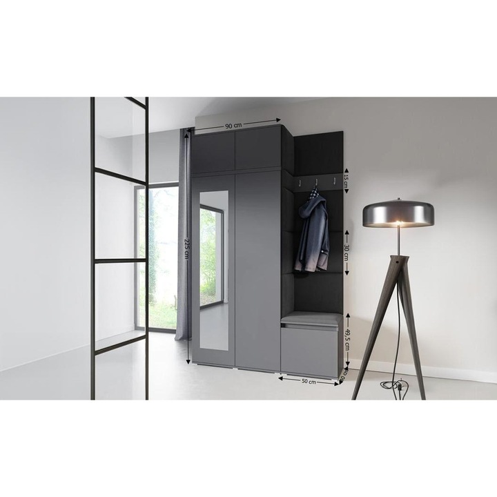 Cuier Hol Max 20 Culoare Negru cu Grafit 140x225x40 cm