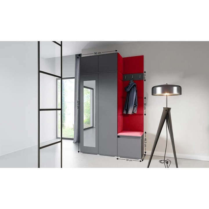 Cuier Hol Max 20 Culoare Rosu cireasa cu Grafit 140x225x40 cm