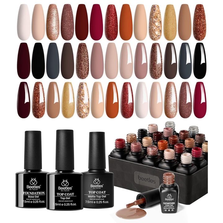 Set Oja Gel UV Beetles, 23 Piese, 20 Culori, Roz Nud, Maro, Visiniu